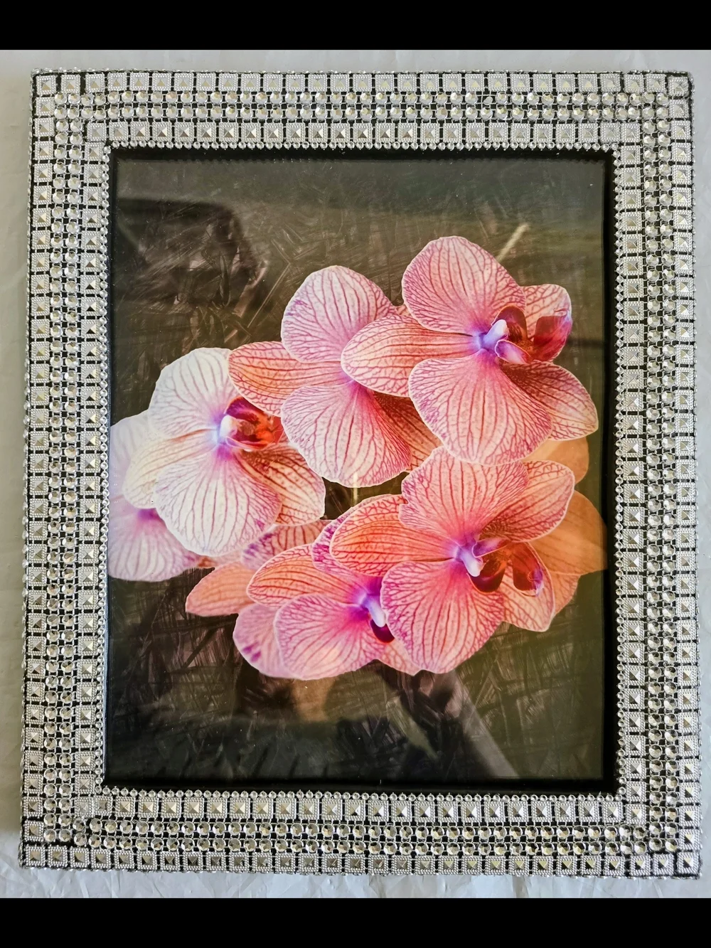 Framed Pink Orchid Wall Art New Heavy Handmade Frame 12x10 In Pic 8x10in